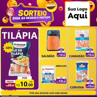 Modelo de Rede Social para Feed Facebook com o tema Sorteio para Peixaria