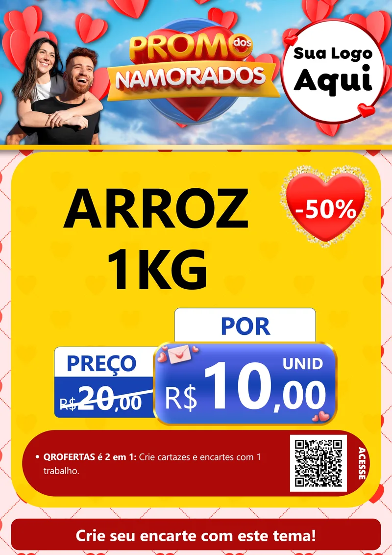 Modelo de Cartaz para Cartaz A4 Vertical com o tema Promo dos Namorados para Supermercado