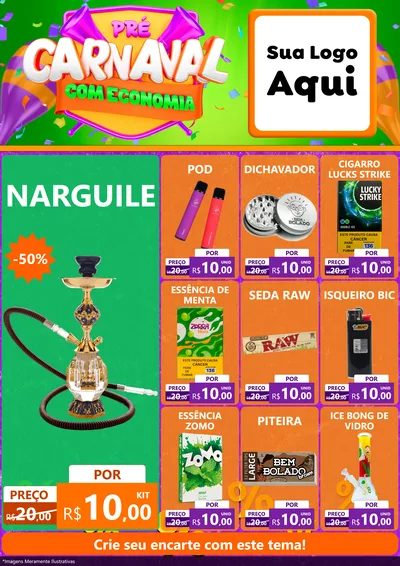 Modelo de Encarte para Encarte A4 Vertical com o tema Pré-Carnaval Com Economia para Tabacaria