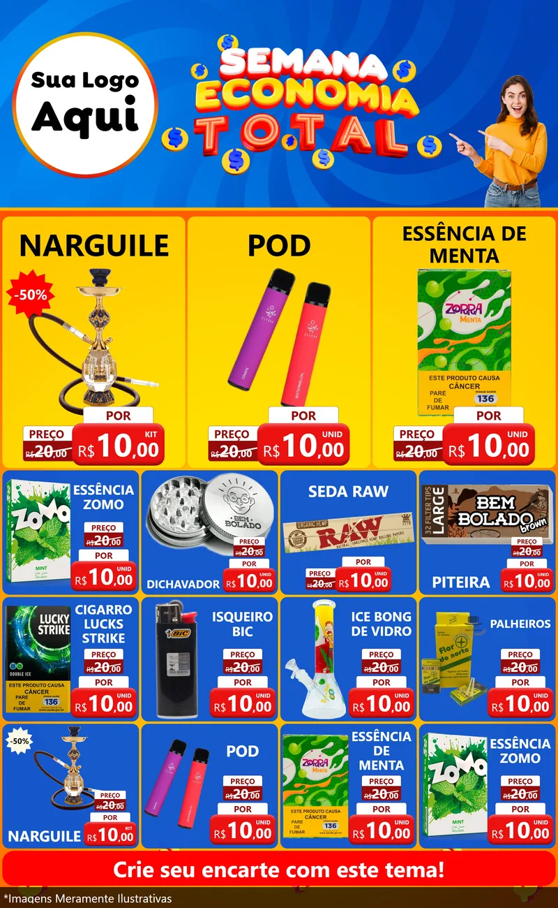 Modelo de Encarte para Encarte Grande com o tema Semana Economia Total para Tabacaria