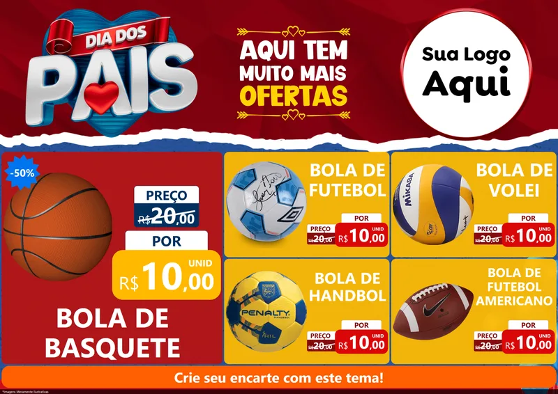 Modelo de Encarte para Encarte A4 Horizontal com o tema Dia dos Pais para Artigos Esportivos