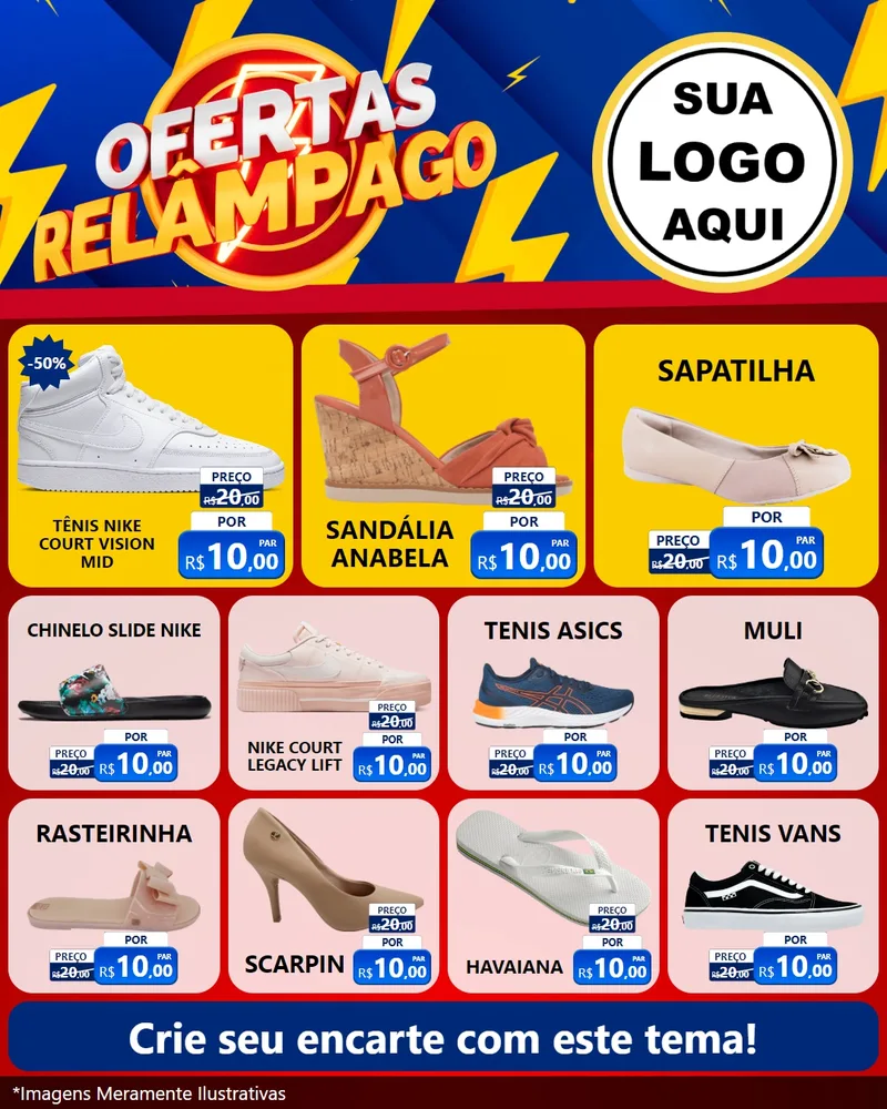 Modelo de Rede Social para Feed Instagram com o tema Ofertas Relâmpago para Calçados