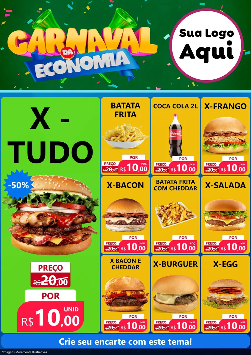 Modelo de Encarte para Encarte A4 Vertical com o tema Carnaval da Economia para Hamburgueria