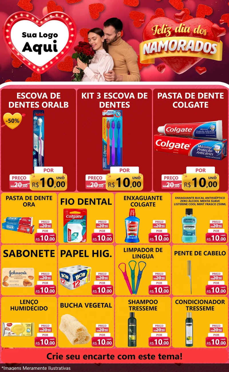 Modelo de Encarte para Encarte Grande com o tema Feliz Dia Dos Namorados para Higiene Pessoal
