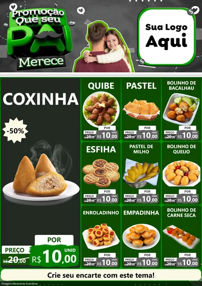 Modelo de Encarte para Encarte A4 Vertical com o tema Promoção Que seu Pai Merece para Salgadaria
