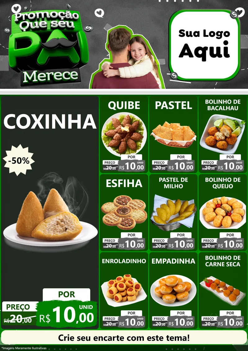 Modelo de Encarte para Encarte A4 Vertical com o tema Promoção Que seu Pai Merece para Salgadaria