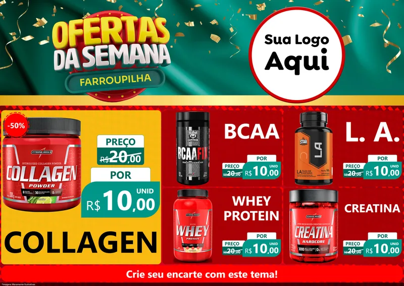 Modelo de Encarte para Encarte A4 Horizontal com o tema Ofertas da Semana Farroupilha para Suplementos alimentares