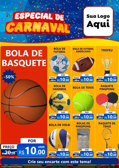 Modelo de Encarte para Encarte A4 Vertical com o tema Especial de Carnaval para Artigos Esportivos