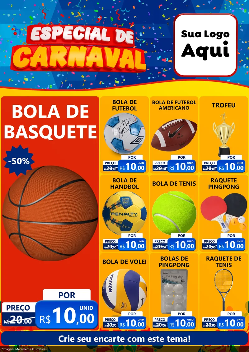 Modelo de Encarte para Encarte A4 Vertical com o tema Especial de Carnaval para Artigos Esportivos