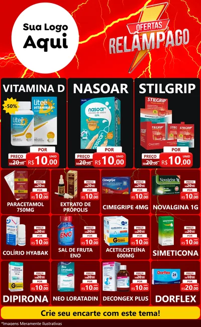 Modelo de Encarte para Encarte Grande com o tema Ofertas Relâmpago para Farmácia