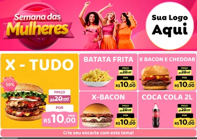 Modelo de Encarte para Encarte A4 Horizontal com o tema Semana das Mulheres para Hamburgueria