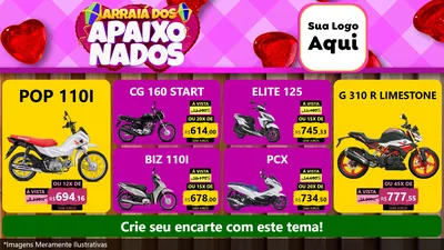 Modelo de TV para TV Horizontal com o tema Arraiá dos Apaixonados para Concessionaria de Motos