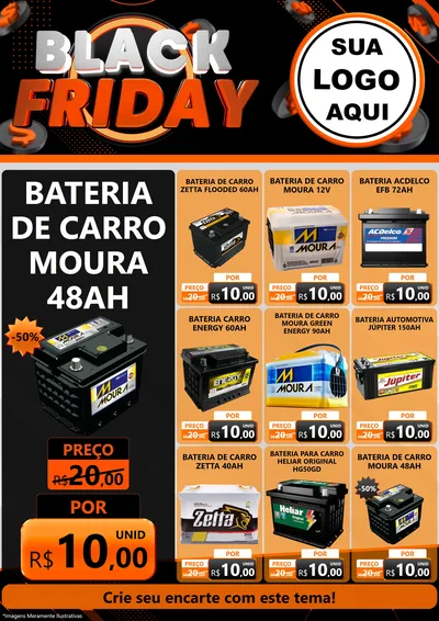 Modelo de Encarte para Encarte A4 Vertical com o tema Black Friday para Baterias Elétricas