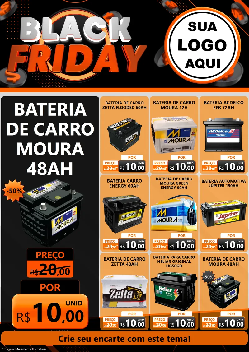 Modelo de Encarte para Encarte A4 Vertical com o tema Black Friday para Baterias Elétricas