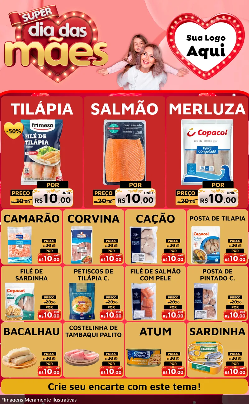 Modelo de Encarte para Encarte Grande com o tema Super Dia Das Mães para Peixaria