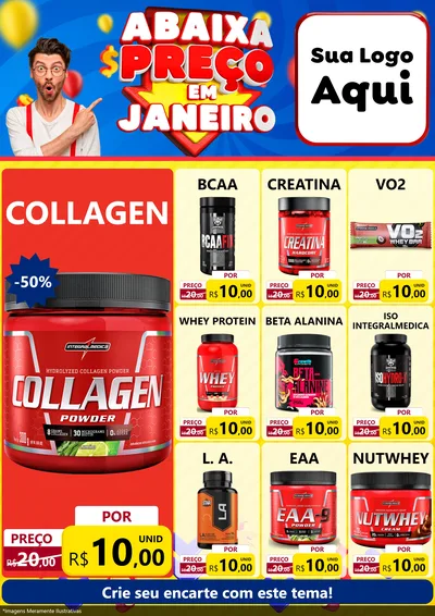 Modelo de Encarte para Encarte A4 Vertical com o tema Abaixa Preço em Janeiro para Suplementos alimentares