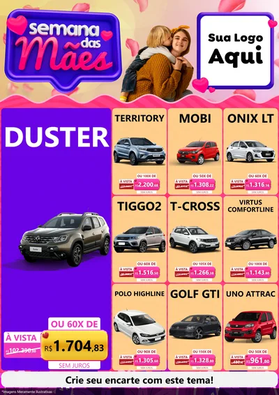 Modelo de Encarte para Encarte A4 Vertical com o tema Semana das Mães para Concessionaria de Carros