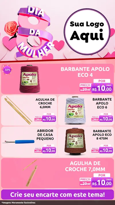 Modelo de TV para TV Vertical com o tema Dia da Mulher para Armarinho e Aviamentos
