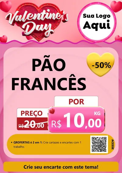 Modelo de Cartaz para Cartaz A4 Vertical com o tema Valentine's Day para Padaria