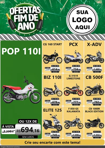 Modelo de Encarte para Encarte A4 Vertical com o tema Ofertas Fim de Ano para Concessionaria de Motos