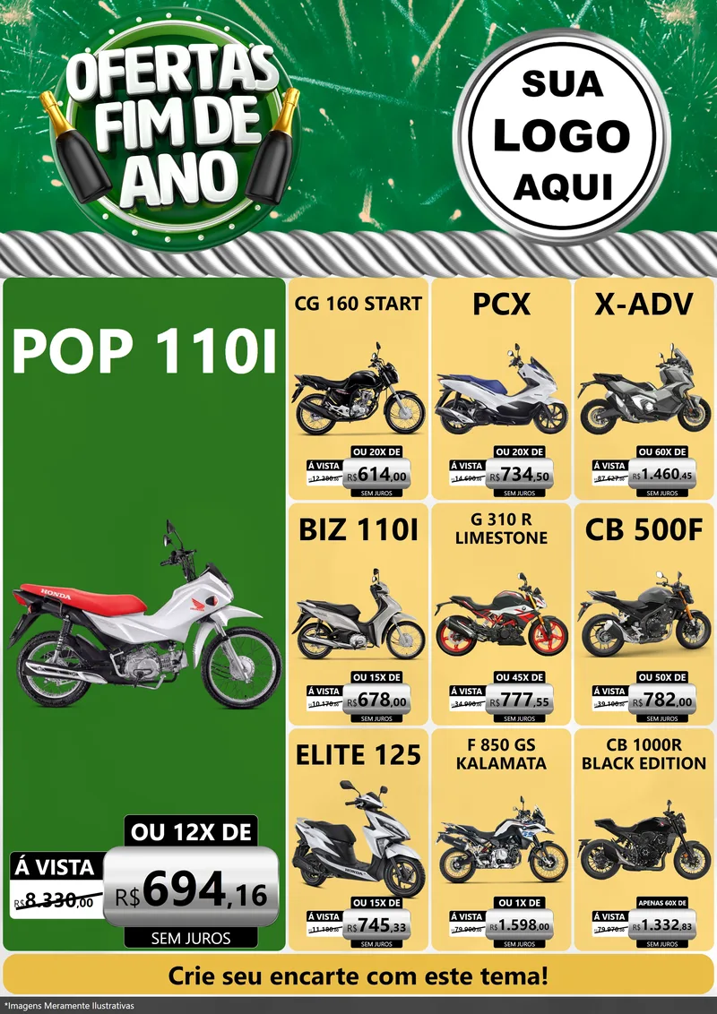 Modelo de Encarte para Encarte A4 Vertical com o tema Ofertas Fim de Ano para Concessionaria de Motos