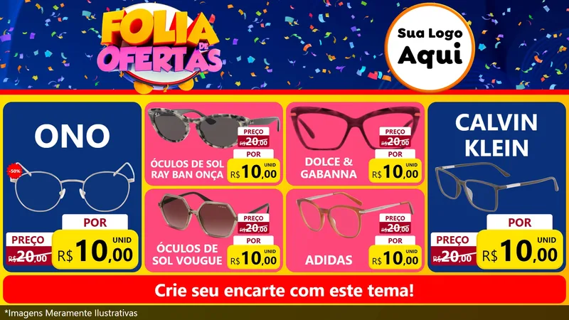 Modelo de TV para TV Horizontal com o tema Folia de Ofertas para Óticas