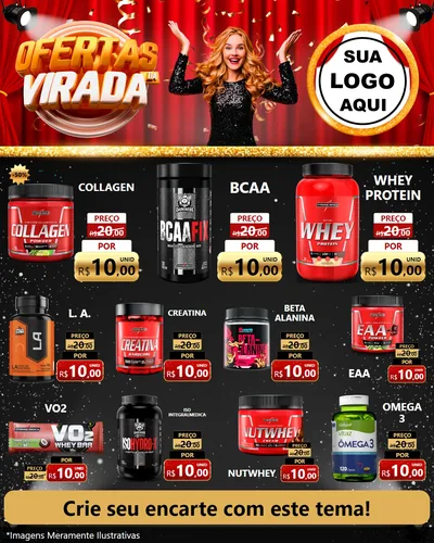 Modelo de Rede Social para Feed Instagram com o tema Ofertas da Virada para Suplementos alimentares