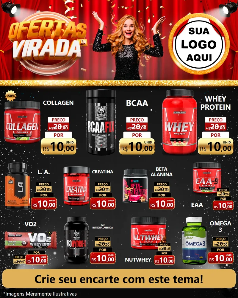 Modelo de Rede Social para Feed Instagram com o tema Ofertas da Virada para Suplementos alimentares