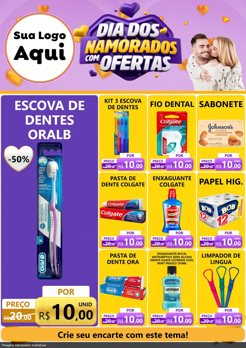 Modelo de Encarte para Encarte A4 Vertical com o tema Dia Dos Namorados Com Ofertas para Higiene Pessoal