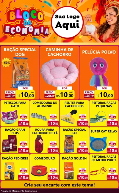 Modelo de Encarte para Encarte Grande com o tema Bloco da Economia para Pet Shop