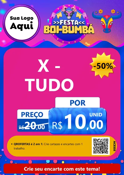 Modelo de Cartaz para Cartaz A4 Vertical com o tema Festa Boi-Bumbá para Hamburgueria