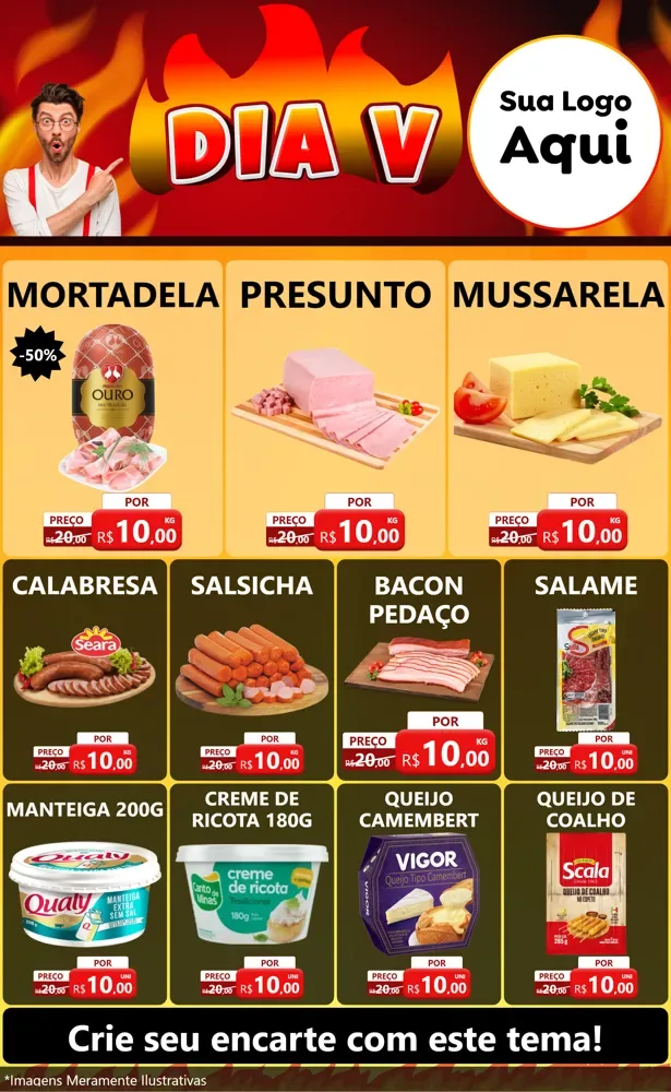 Modelo de Encarte para Encarte Grande com o tema Dia V para Frios e Laticínios