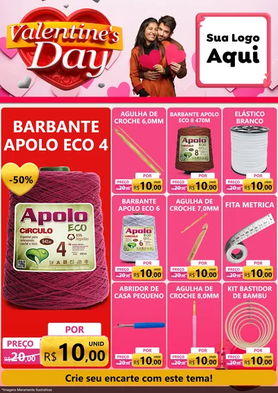 Modelo de Encarte para Encarte A4 Vertical com o tema Valentine's Day para Armarinho e Aviamentos