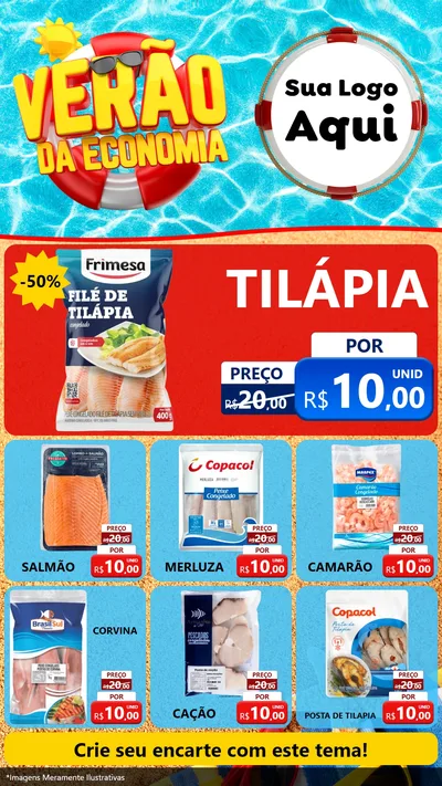 Modelo de Rede Social para Stories com o tema Verão da Economia para Peixaria