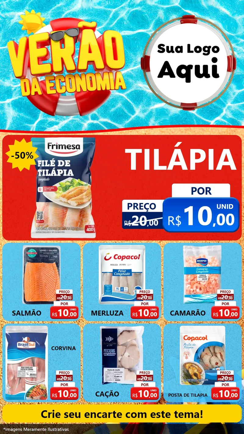 Modelo de Rede Social para Stories com o tema Verão da Economia para Peixaria