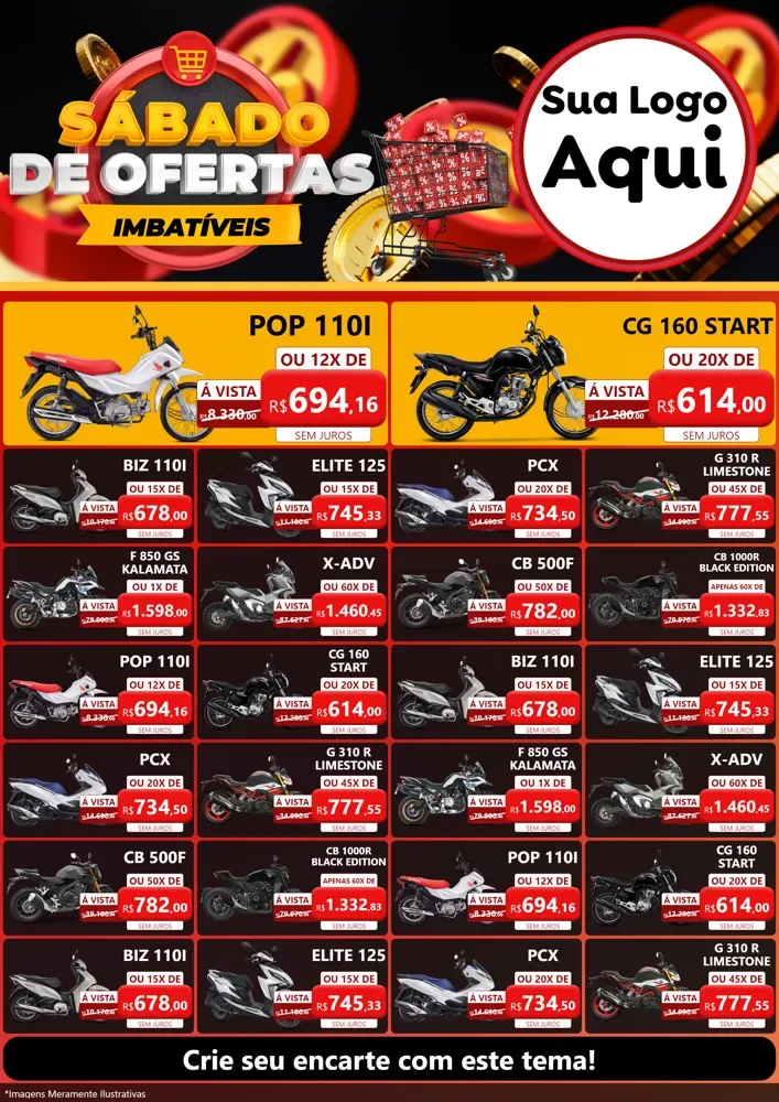 Modelo de Encarte para Encarte A4 Vertical com o tema Sábado de Ofertas Imbatíveis para Concessionaria de Motos