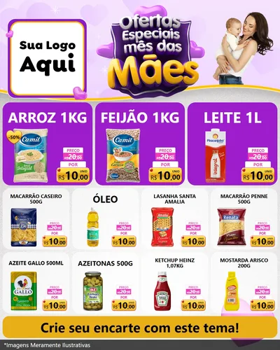 Modelo de Rede Social para Feed Instagram com o tema Ofertas Especiais - Mês das Mães para Supermercado