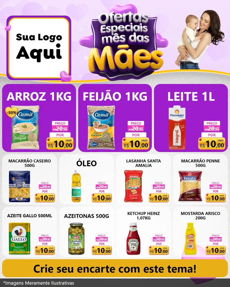 Modelo de Rede Social para Feed Instagram com o tema Ofertas Especiais - Mês das Mães para Supermercado