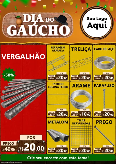 Modelo de Encarte para Encarte A4 Vertical com o tema Dia do Gaúcho para Ferragens
