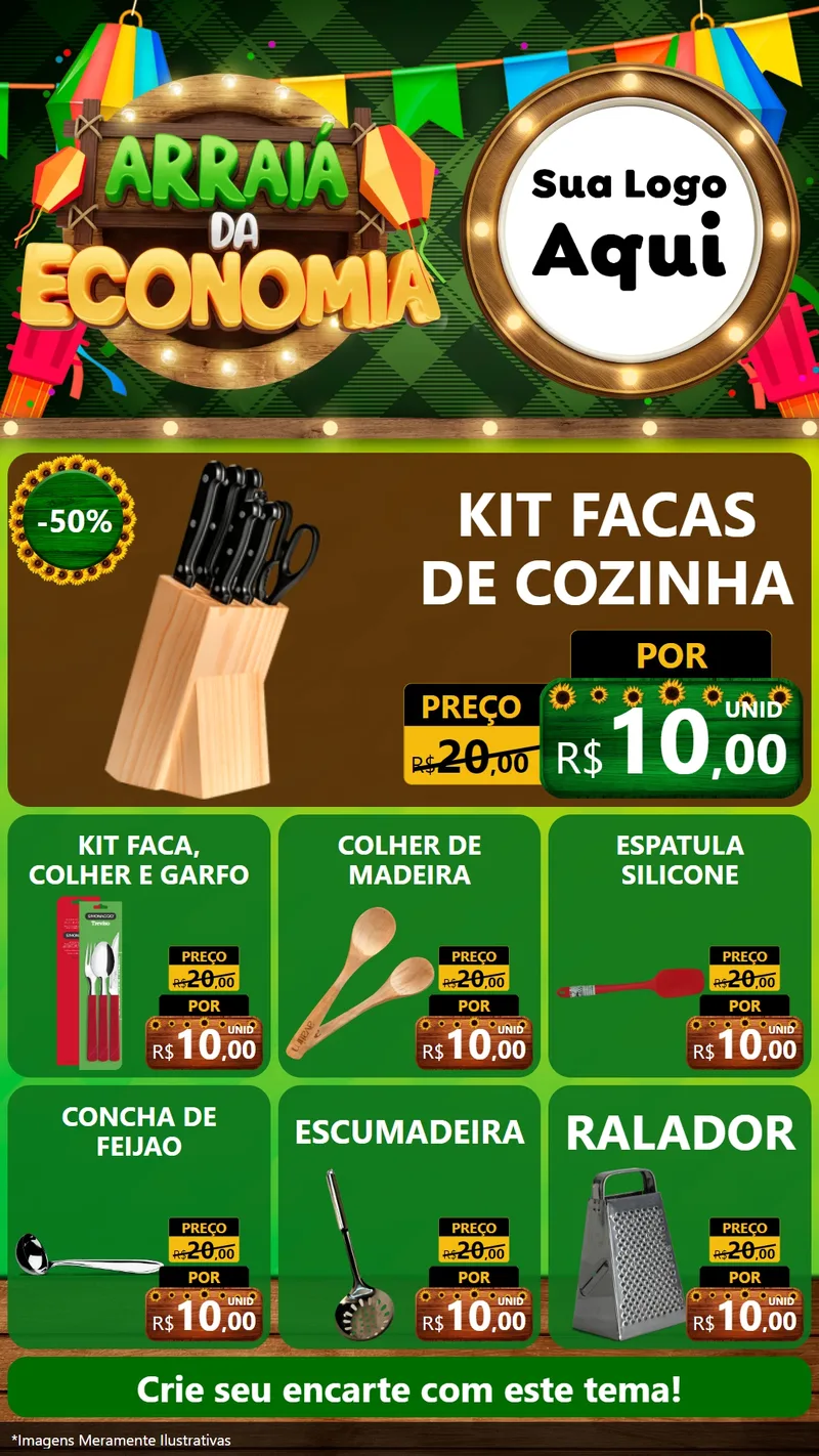 Modelo de Rede Social para Stories com o tema Arraiá de Economia para Utilidades Domésticas