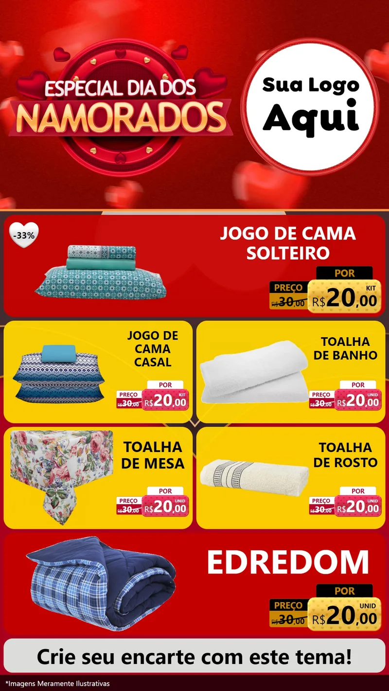 Modelo de TV para TV Vertical com o tema Especial Dia Dos Namorados para Cama, Mesa e Banho