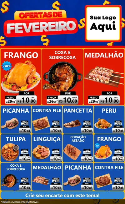 Modelo de Encarte para Encarte Grande com o tema Ofertas de Fevereiro para Assados