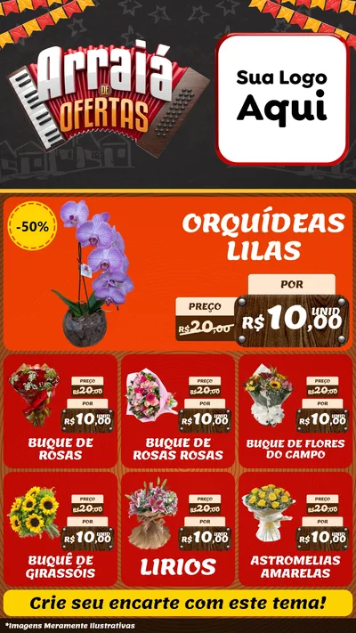 Modelo de Rede Social para Stories com o tema Arraiá de Ofertas - Junina para Floricultura e jardim