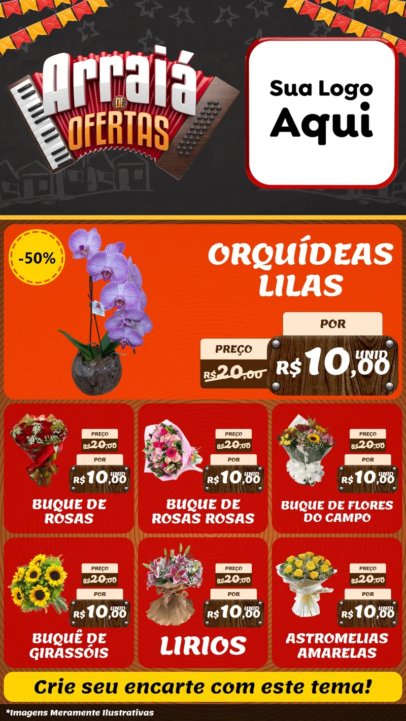 Modelo de Rede Social para Stories com o tema Arraiá de Ofertas - Junina para Floricultura e jardim
