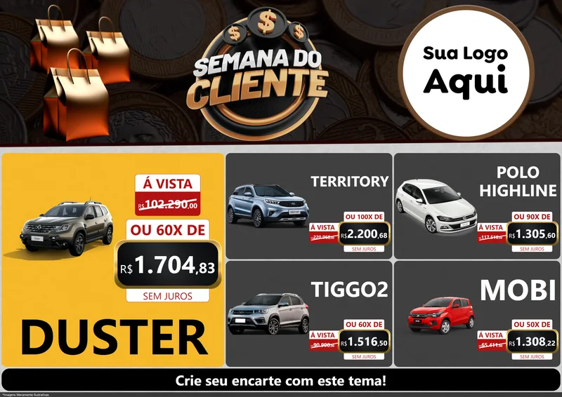Modelo de Encarte para Encarte A4 Horizontal com o tema Semana do Cliente para Concessionaria de Carros