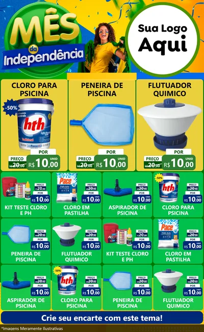 Modelo de Encarte para Encarte Grande com o tema Mês da Independência para Produtos para Piscina