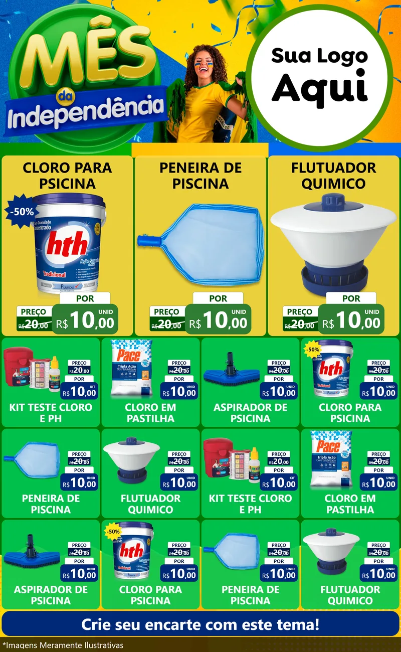 Modelo de Encarte para Encarte Grande com o tema Mês da Independência para Produtos para Piscina