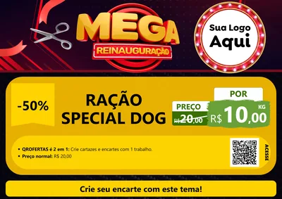 Modelo de Cartaz para Cartaz A4 Horizontal com o tema Mega Reinauguração para Pet Shop