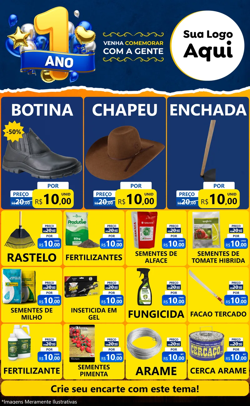 Modelo de Encarte para Encarte Grande com o tema Um Ano de Aniversário para Agropecuária