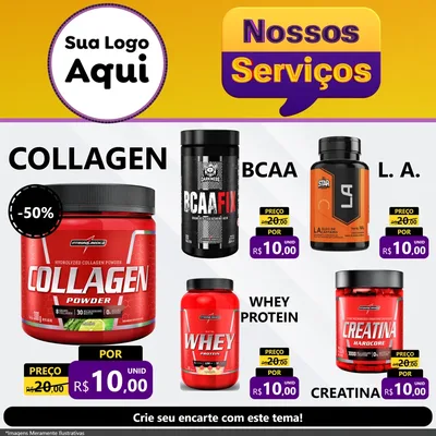 Modelo de Rede Social para Feed Facebook com o tema Nossos Serviços para Suplementos alimentares